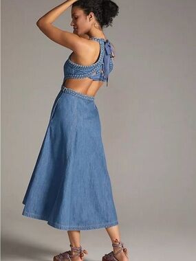 Pilcro by Anthropologie Corset Back Denim Midi Dress Size 4